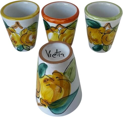Hand Painted Italian Ceramic Shot Glasses Set of 4, 1.25 oz Lemon Limoncello Cups, Small Ceramic Shot & Tasting Glasses, Artisan Mediterranean Pottery Drinkware, Colorful Handmade Barware in Saudi Arabia