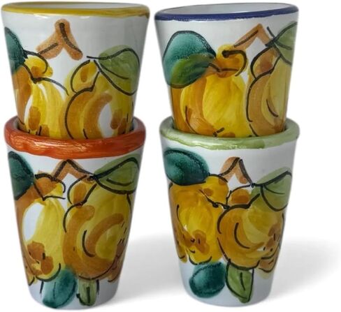 Hand Painted Italian Ceramic Shot Glasses Set of 4, 1.25 oz Lemon Limoncello Cups, Small Ceramic Shot & Tasting Glasses, Artisan Mediterranean Pottery Drinkware, Colorful Handmade Barware in Saudi Arabia