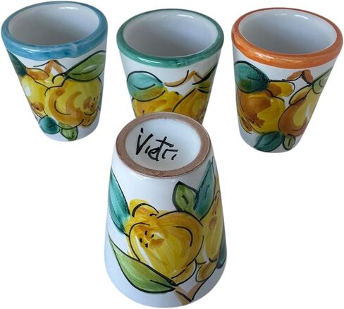 Hand Painted Italian Ceramic Shot Glasses Set of 4, 1.25 oz Lemon Limoncello Cups, Small Ceramic Shot & Tasting Glasses, Artisan Mediterranean Pottery Drinkware, Colorful Barware in Saudi Arabia