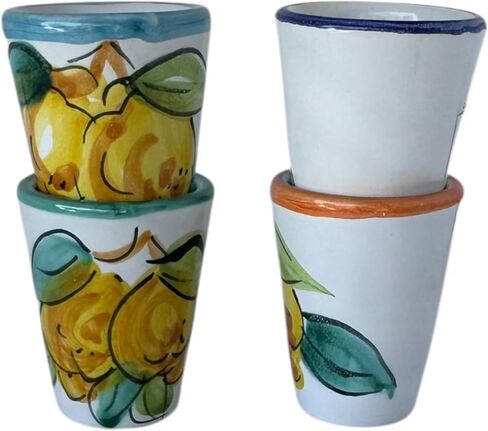 Hand Painted Italian Ceramic Shot Glasses Set of 4, 1.25 oz Lemon Limoncello Cups, Small Ceramic Shot & Tasting Glasses, Artisan Mediterranean Pottery Drinkware, Colorful Barware in Saudi Arabia