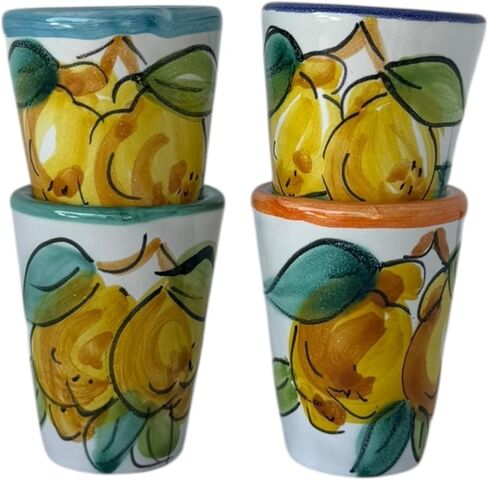 Hand Painted Italian Ceramic Shot Glasses Set of 4, 1.25 oz Lemon Limoncello Cups, Small Ceramic Shot & Tasting Glasses, Artisan Mediterranean Pottery Drinkware, Colorful Barware in Saudi Arabia