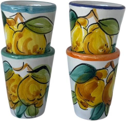 Hand Painted Italian Ceramic Shot Glasses Set of 4, 1.25 oz Lemon Limoncello Cups, Small Ceramic Shot & Tasting Glasses, Artisan Mediterranean Pottery Drinkware, Colorful Barware in Saudi Arabia