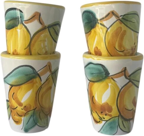 Ceramic Limoncello Glasses - an Elegant Limoncello Glass, Lemon Shot Glass with Yellow Rim, Set of 4 Glasses for Kitchen-Made in Italy in Saudi Arabia