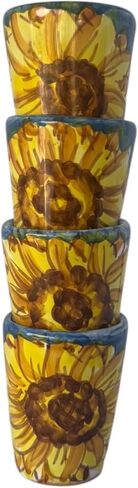 Hand Painted Italian Ceramic Shot Glasses Set of 4, 1.2 oz Sunflower Design Cups, Small Ceramic Limoncello & Tequila Shot Glasses, Artisan Mediterranean Pottery Drinkware, Handmade Blue Tasting Cups in Saudi Arabia