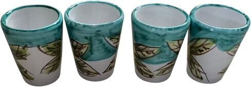 Hand Painted Italian Green Ceramic Shot Glasses Set of 4, 1.2 oz Sunflower Design Cups, Small Ceramic Limoncello & Tequila Shot Glasses, Artisan Mediterranean Pottery Drinkware, Handmade Tasting Cups in Saudi Arabia