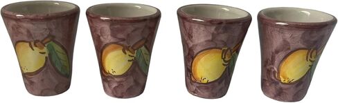 Hand Painted Italian Ceramic Shot Glasses Set of 4, 1 oz Lemon Limoncello Cups, Small Ceramic Purple Shot & Tasting Glasses, Artisan Mediterranean Pottery Drinkware in Saudi Arabia