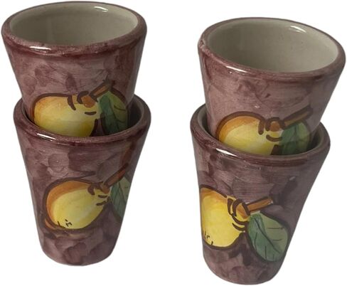 Hand Painted Italian Ceramic Shot Glasses Set of 4, 1 oz Lemon Limoncello Cups, Small Ceramic Purple Shot & Tasting Glasses, Artisan Mediterranean Pottery Drinkware in Saudi Arabia