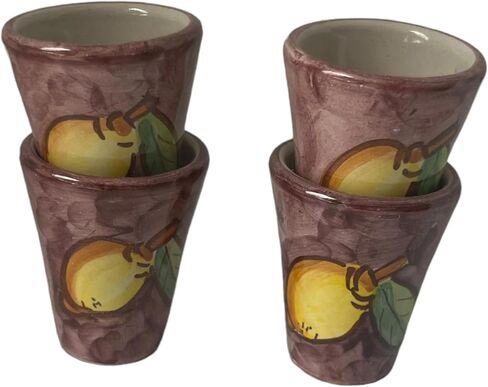 Hand Painted Italian Ceramic Shot Glasses Set of 4, 1 oz Lemon Limoncello Cups, Small Ceramic Purple Shot & Tasting Glasses, Artisan Mediterranean Pottery Drinkware in Saudi Arabia
