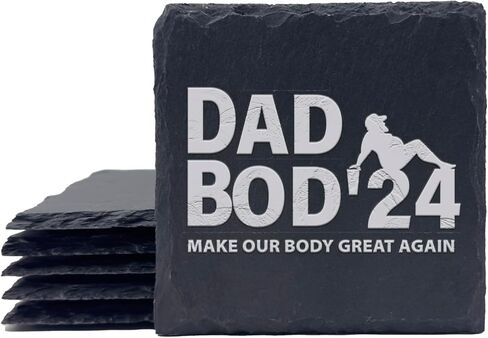 2-Piece Dad Bod 2024, Make Our Body Great Again Personalized Custom Engraving Coasters for Drinks Engraved Slate, Handmade Coasters in Saudi Arabia