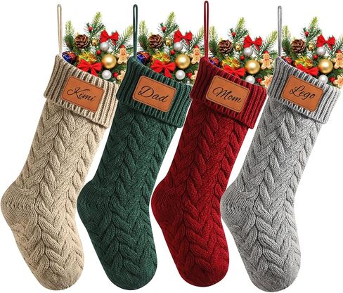 10 Pcs Personalized Christmas Stocking Custom Name Family Christmas Stocking 18" Large Knitted Xmas Stocking for Kids Holiday Family Stocking for Fireplace Christmas Holiday Party Decoration (10 Pcs) in Saudi Arabia