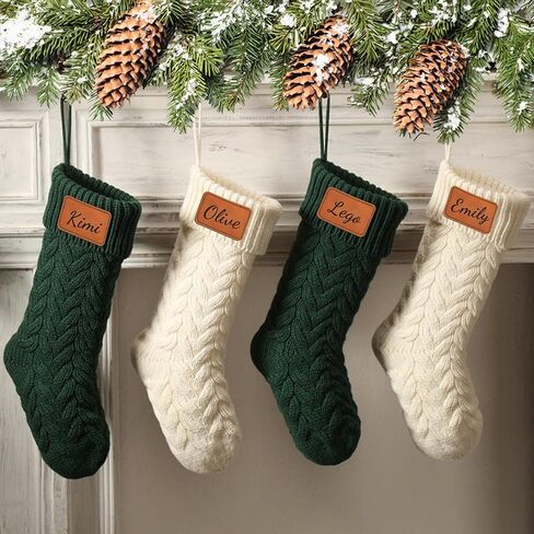 10 Pcs Personalized Christmas Stocking Custom Name Family Christmas Stocking 18" Large Knitted Xmas Stocking for Kids Holiday Family Stocking for Fireplace Christmas Holiday Party Decoration (10 Pcs) in Saudi Arabia