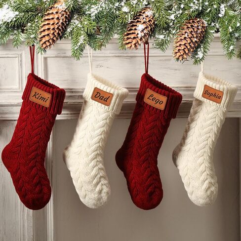 10 Pcs Personalized Christmas Stocking Custom Name Family Christmas Stocking 18" Large Knitted Xmas Stocking for Kids Holiday Family Stocking for Fireplace Christmas Holiday Party Decoration (10 Pcs) in Saudi Arabia