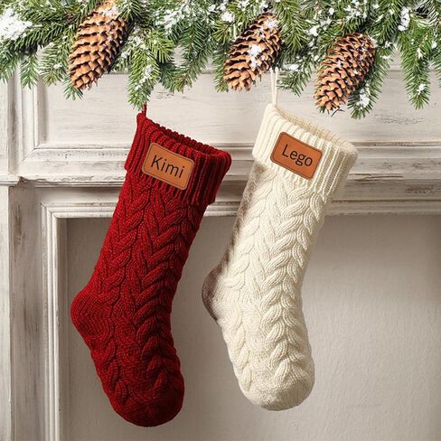 10 Pcs Personalized Christmas Stocking Custom Name Family Christmas Stocking 18" Large Knitted Xmas Stocking for Kids Holiday Family Stocking for Fireplace Christmas Holiday Party Decoration (10 Pcs) in Saudi Arabia