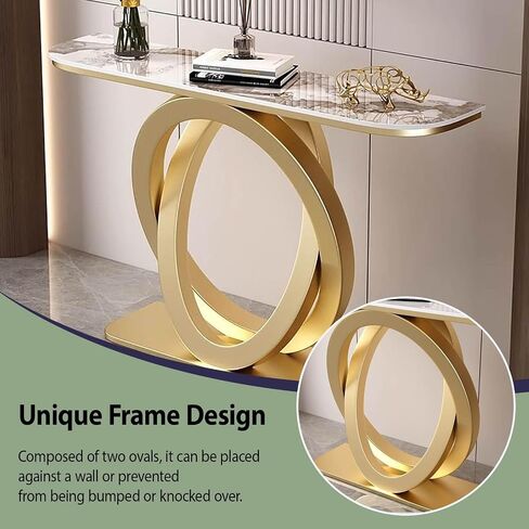 Modern Console Table Sofa Table, Narrow Long Sofa Table,with Geometric Metal Frame,with Thick Marble Tabletop,for Corridor/Entrance/Living Room/Bedroom(A,120cm/47.2in) in Saudi Arabia