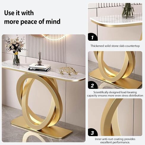 Modern Console Table Sofa Table, Narrow Long Sofa Table,with Geometric Metal Frame,with Thick Marble Tabletop,for Corridor/Entrance/Living Room/Bedroom(A,120cm/47.2in) in Saudi Arabia