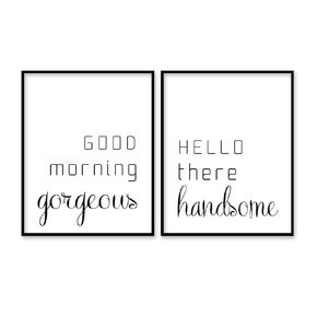 Good Morning Gorgeous Hello there Handsome Bedroom Quote Print Set of 2 Nordic Poster Modern Wall Art Picture Canvas Painting Home Decor 8X10 Inch Prints No Framed in Kuwait
