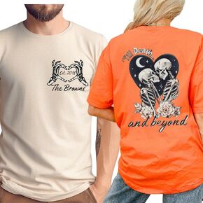 Till Death and Beyond His and Her Halloween Shirts, Front and Back Couple Matching Outfits, Personalized Halloween Shirts For Couples, Spooky Tshirts for Boyfriend, Girlfriend, Husband and Wife in Saudi Arabia