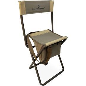 Black Sierra Folding Hunting Stool w/Under Seat Storage Pouch and Carry Strap, Lightweight Portable Hunt Chair w/Backrest, Heavy-Duty Steel Frame Supports 250 LBS, for Hunting, Fishing in Kuwait