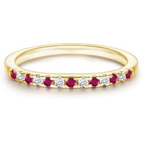 Alternate Red Ruby & White Diamond Wedding Band For Women, 14k Gold Finish July Birthstone Ruby Half Eternity Ring, Anniversary Band For Women in Kuwait