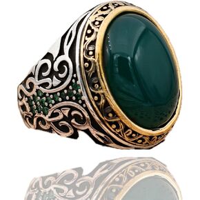 Agate Aqeeq Stone Ring, Men Ring With Stone, Turkish Ring, Green Agate Stone Ring, 925 Silver Ring For Men in Saudi Arabia