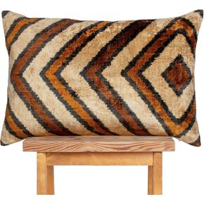 Brown Cream Ikat Chevron Cushion Velvet Lumbar Pillow 12x20 Tribal Decorative Sofa Accent in Saudi Arabia