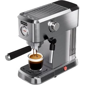 MEGAWISE Espresso Machine 20 Bar, Compact Stainless Steel Coffee Maker with Steam Milk Frother & Removable Tank for Cappuccino, Latte - Silver in Kuwait