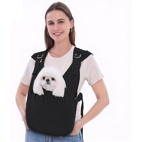 Supet Dog Carrier Sling for Small Dogs, Hands Free Adjustable Soft Cotton Puppy Chest Bag Carrier, Anti-Anxiety & Back Pain Relief Pet Front Pack (Black, XS) in Kuwait