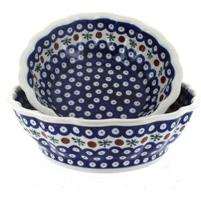 فخار مصقول باللون الأزرق الوردي - مجموعة أوعية تقديم سكالوب من البورسلين الأخضر - 2 أوعية تقديم - مجموعة أوعية رائعة للسلطة أو المعكرونة أو خدمة الضيوف in Kuwait