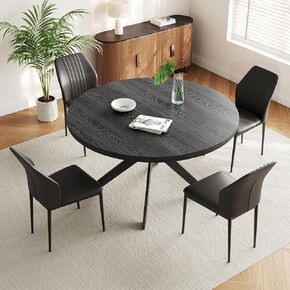 46.4" Round Dining Table Set, Mid Century Modern Round Dining Table for 4-6 Person, w/Steel Legs, Coffee Table for Kitchen Dining Room, Office, Save Space (1 Table with 4 Brown Chairs) in Saudi Arabia