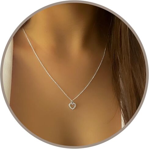 Annika Bella Dainty Sterling Silver Heart Necklace, 925 Chain, Charm Necklaces, Valentine's Day Gift for Girlfriend/Her, CZ / 3D / Heart Frame in Saudi Arabia