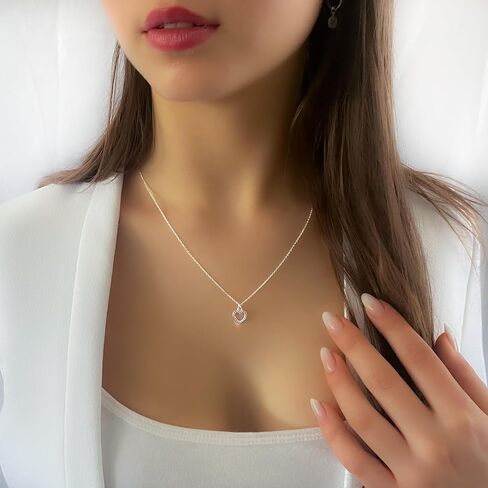 Annika Bella Dainty Sterling Silver Heart Necklace, 925 Chain, Charm Necklaces, Valentine's Day Gift for Girlfriend/Her, CZ / 3D / Heart Frame in Saudi Arabia