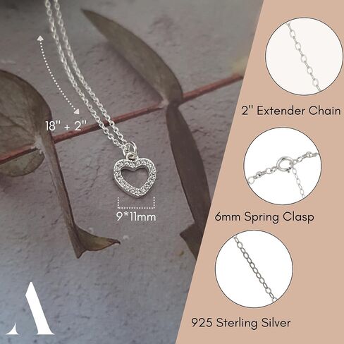 Annika Bella Dainty Sterling Silver Heart Necklace, 925 Chain, Charm Necklaces, Valentine's Day Gift for Girlfriend/Her, CZ / 3D / Heart Frame in Saudi Arabia