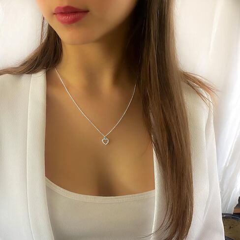 Annika Bella Dainty Sterling Silver Heart Necklace, 925 Chain, Charm Necklaces, Valentine's Day Gift for Girlfriend/Her, CZ / 3D / Heart Frame in Saudi Arabia