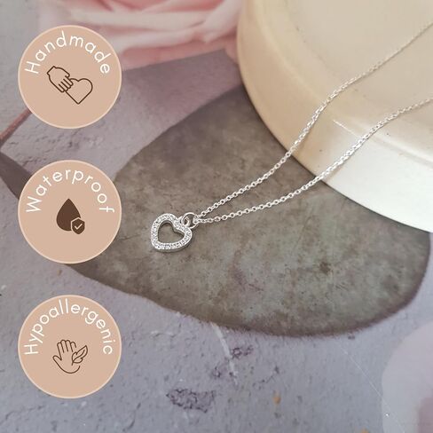 Annika Bella Dainty Sterling Silver Heart Necklace, 925 Chain, Charm Necklaces, Valentine's Day Gift for Girlfriend/Her, CZ / 3D / Heart Frame in Saudi Arabia