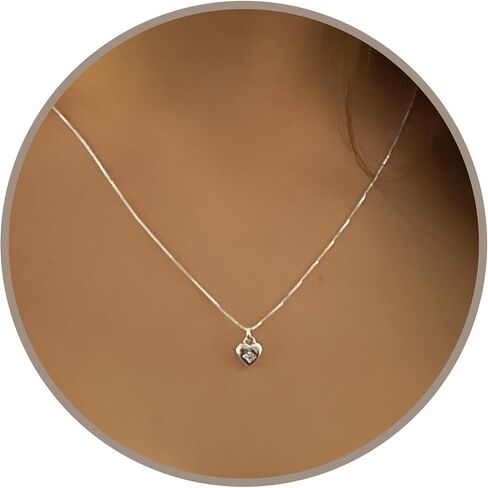 Annika Bella Dainty Sterling Silver Heart Necklace, 925 Chain, Charm Necklaces, Valentine's Day Gift for Girlfriend/Her, CZ / 3D / Heart Frame in Saudi Arabia
