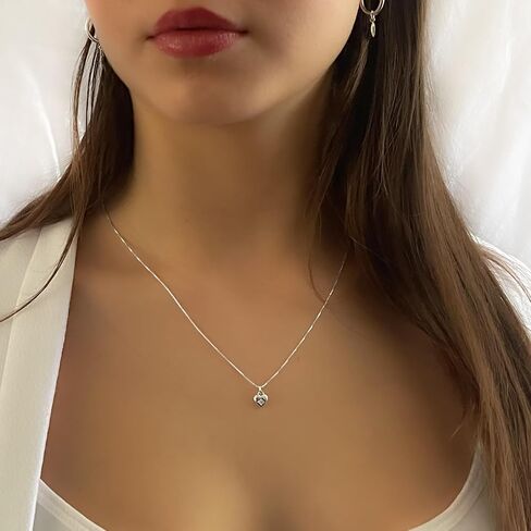 Annika Bella Dainty Sterling Silver Heart Necklace, 925 Chain, Charm Necklaces, Valentine's Day Gift for Girlfriend/Her, CZ / 3D / Heart Frame in Saudi Arabia