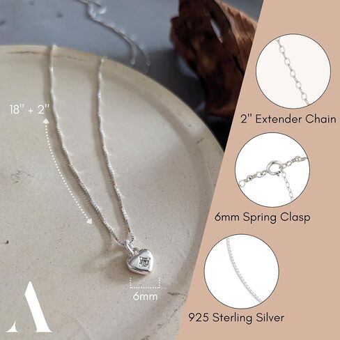 Annika Bella Dainty Sterling Silver Heart Necklace, 925 Chain, Charm Necklaces, Valentine's Day Gift for Girlfriend/Her, CZ / 3D / Heart Frame in Saudi Arabia