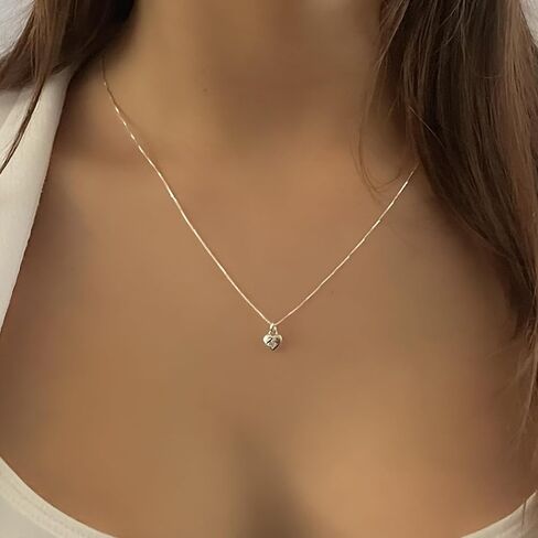 Annika Bella Dainty Sterling Silver Heart Necklace, 925 Chain, Charm Necklaces, Valentine's Day Gift for Girlfriend/Her, CZ / 3D / Heart Frame in Saudi Arabia