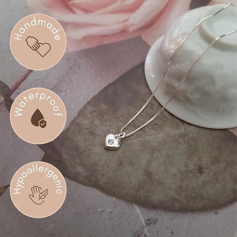 Annika Bella Dainty Sterling Silver Heart Necklace, 925 Chain, Charm Necklaces, Valentine's Day Gift for Girlfriend/Her, CZ / 3D / Heart Frame in Saudi Arabia