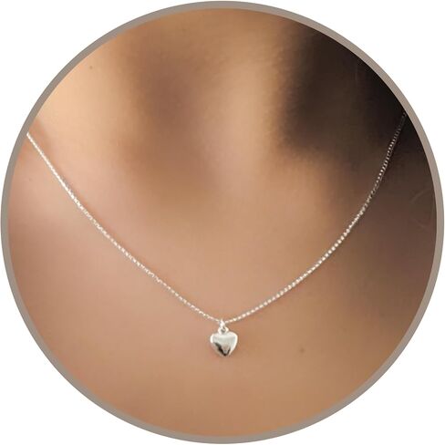 Annika Bella Dainty Sterling Silver Heart Necklace, 925 Chain, Charm Necklaces, Valentine's Day Gift for Girlfriend/Her, CZ / 3D / Heart Frame in Saudi Arabia