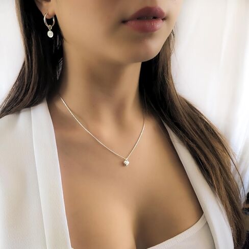 Annika Bella Dainty Sterling Silver Heart Necklace, 925 Chain, Charm Necklaces, Valentine's Day Gift for Girlfriend/Her, CZ / 3D / Heart Frame in Saudi Arabia