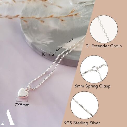 Annika Bella Dainty Sterling Silver Heart Necklace, 925 Chain, Charm Necklaces, Valentine's Day Gift for Girlfriend/Her, CZ / 3D / Heart Frame in Saudi Arabia