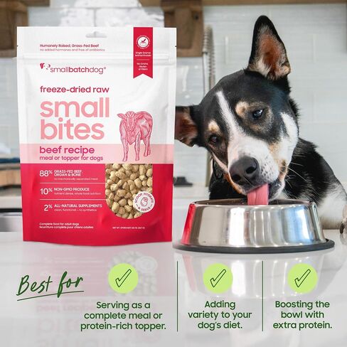 smallbatch Freeze-Dried Beef Dog Food – Grain Free, Organic Produce – Raw Dehydrated Beef Small Bites, High Protein Complete Meal or Topper – Humanely Raised, Made in USA, 7oz in Saudi Arabia