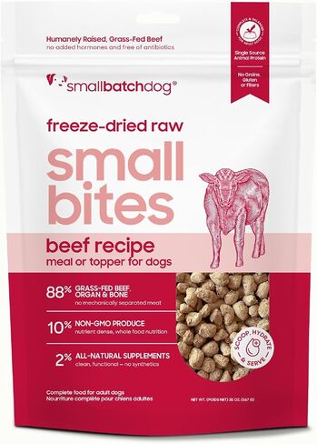 smallbatch Freeze-Dried Beef Dog Food – Grain Free, Organic Produce – Raw Dehydrated Beef Small Bites, High Protein Complete Meal or Topper – Humanely Raised, Made in USA, 7oz in Saudi Arabia
