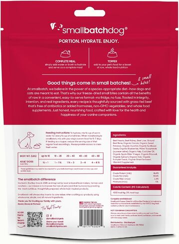 smallbatch Freeze-Dried Beef Dog Food – Grain Free, Organic Produce – Raw Dehydrated Beef Small Bites, High Protein Complete Meal or Topper – Humanely Raised, Made in USA, 7oz in Saudi Arabia