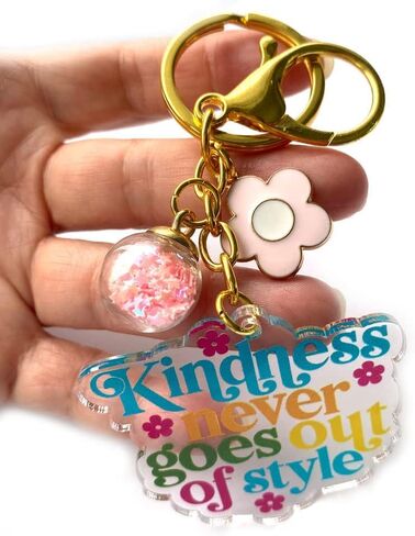 Kindness Never Goes Out Of Style Keychain by Adore By Nat - Inspirational Motivational Flower Acrylic Charm Keyring in Saudi Arabia