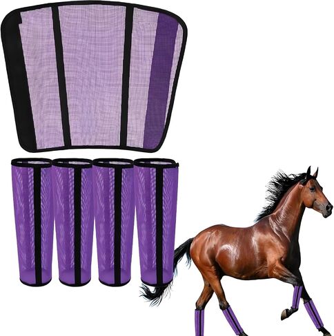 مجموعة من 4 أحذية حماية شبكية قابلة للتنفس من Horse Fly، طماق مريحة للحصان، تصميم شبكي مسامي، مستلزمات الخيول لتقليل الدوس وتعب الساق (أرجواني) in Saudi Arabia