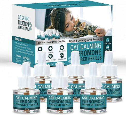 Cat Calming Diffuser Refill 6 Pack Cat Calming Pheromone Diffuser Refill Cat Plug in Pheromones Cat Stress Diffuser Cat Pheromones Calming for Cats Anxiety and Stress 48ml Vial-180 Days Fits All Cats in Saudi Arabia