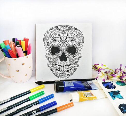 لوحة قماشية تحمل علامة Sugar Skull مسبقًا | قماش معبأ ممتد مقاس 8 × 8 بوصات | قماش مرسوم مسبقًا | فن DIY | حفلة الطلاء و SIP | قماش مصنوع يدويًا ممتاز | حفلة الرسم in Saudi Arabia