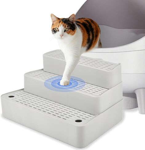 SpaceTime Adjustable Cat Ramp Cat Steps for Litter Box,Detachable Elevated Litter Mat Trapping Litter Box Mat with Filter Function for Floor,Non-Slip Catcher Stair for Small & Elderly Cats (Grey) in Saudi Arabia